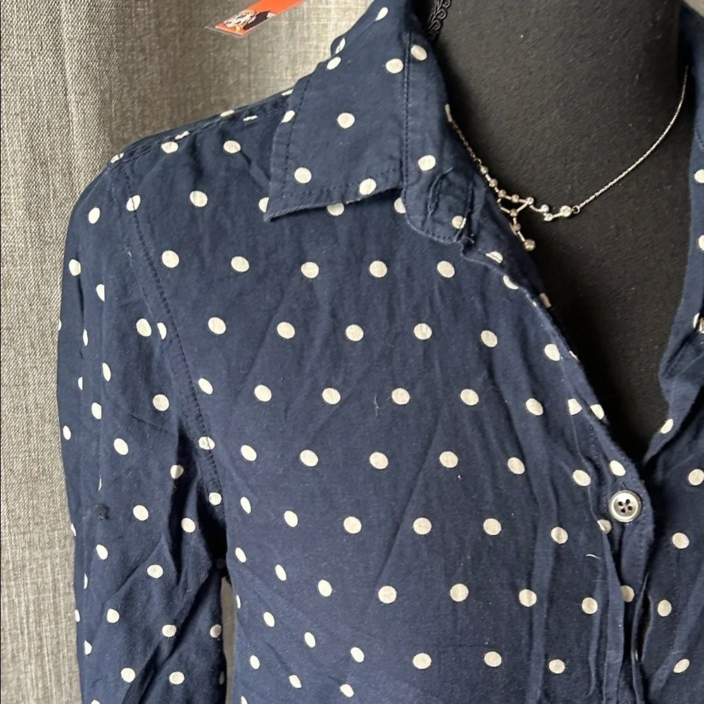 J. Crew Dark Blue Top with White Dots